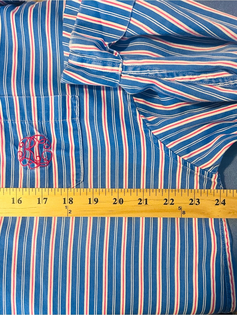 Lauren Ralph Lauren Button Up Sleep Shirt Blue Pink Stripes Women’s Size XL - Picture 8 of 11